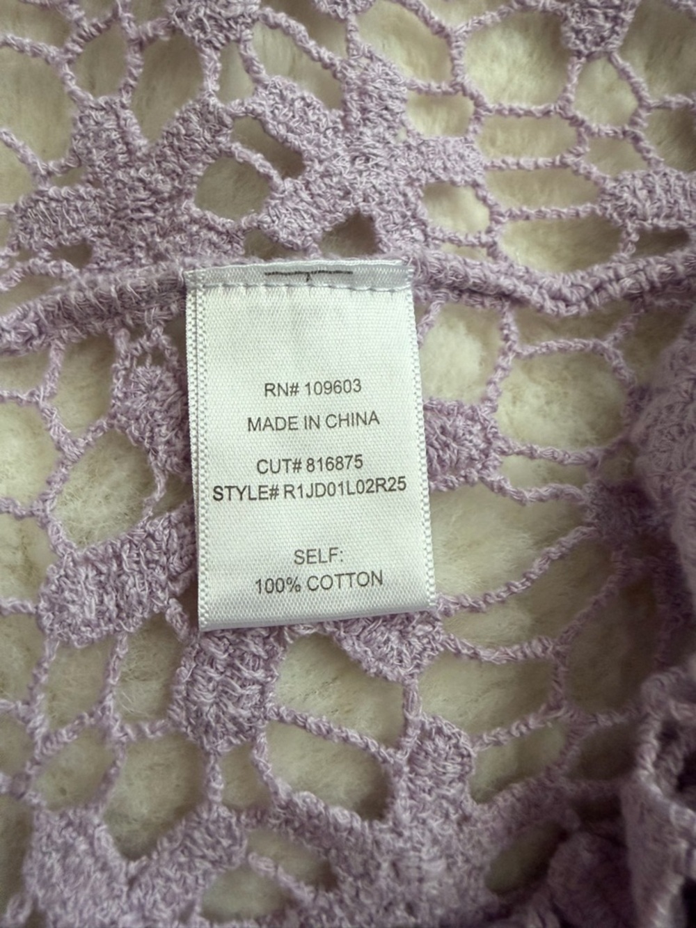 Rabbit Rabbit Rabbit Lavender Crochet Floral Cotton Openwork Cardigan-XL - Picture 8 of 11